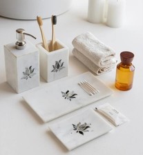 4 piece White Mother of Pearl Bathroom Set   Elegant Handmade Bath Accessories