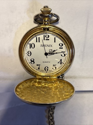Orologio da Tasca Arenix Tono Oro Catena 14" con Borsa Quarzo Giappone Batteria Nuova - Foto 2 di 5
