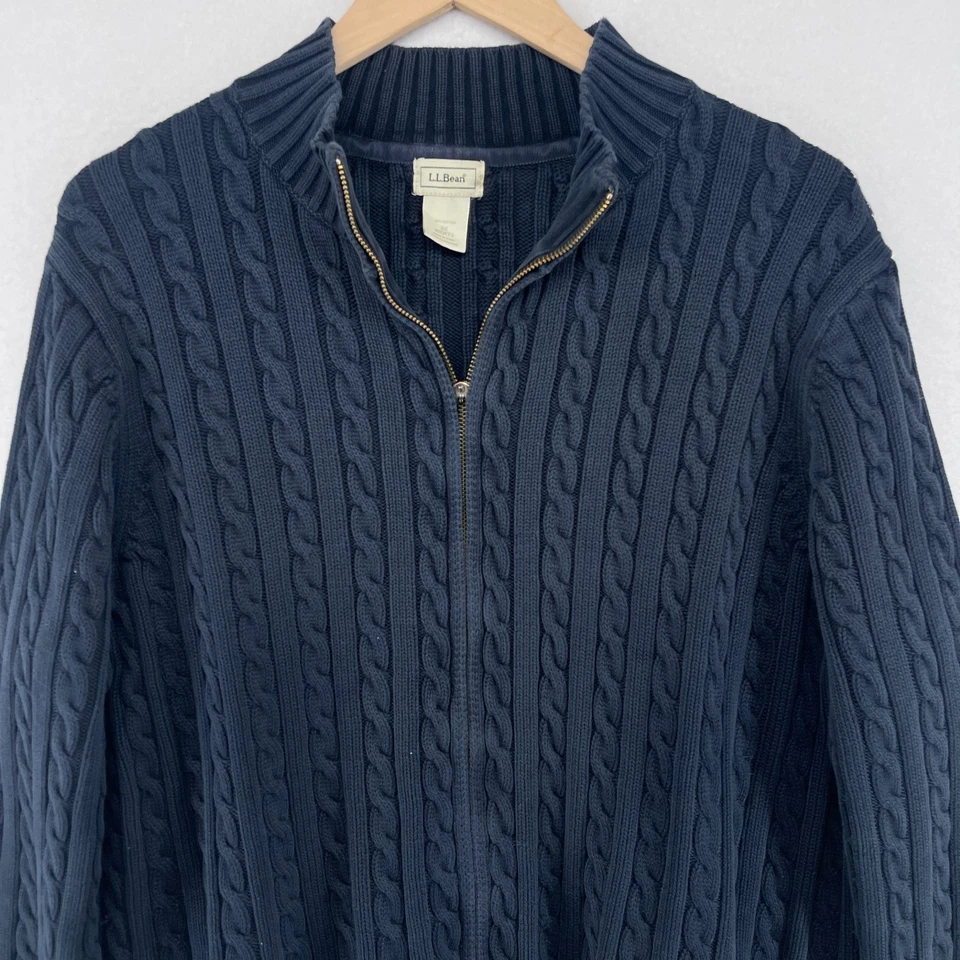 LL BEAN свитер женщин 3 X плюс кабель трикотажа насмешливый шеи полный молнии хлопок синий - Изображение 4 из 4