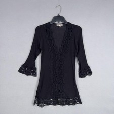 La Blanca Swim Cover Up Dress Womens XS Black Crochet Lace Beach Boho Tunic