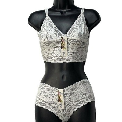 Della Spiga Lace Bralette & Panty Set White Lingerie