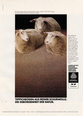 3w22804/ Reklame / Werbung aus 1994   Wollsiegel   Teppichböden aus reiner Schur