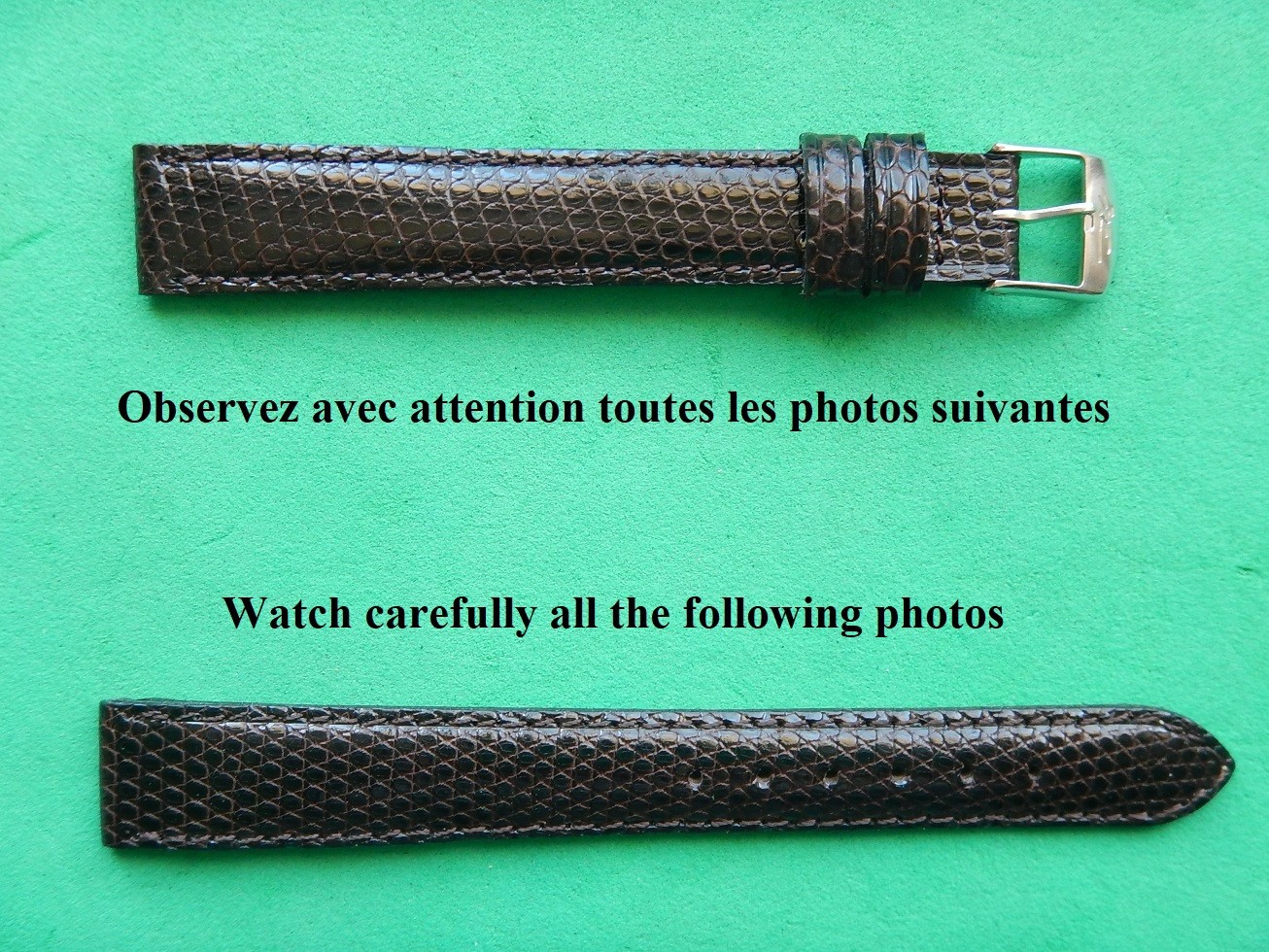 Bracelet montre 14mm XL marron foncé en véritable lézard