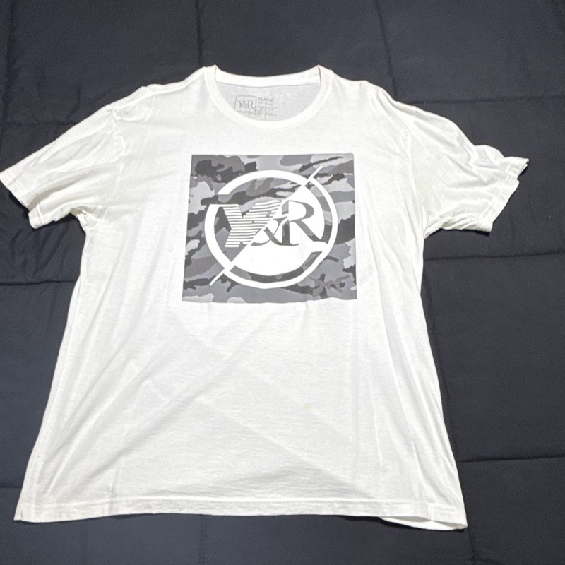 Y&R White Graphic Logo Print Crew Neck Short Sleeve Cotton Men's T-Shirt XL