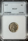 1937 Plain Buffalo Nickel In Gem BU MS in Graded Slab by NNC