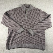 Tommy Bahama Sweater Mens Large Brown Henley Mock Neck Luxury Yarns Geometric