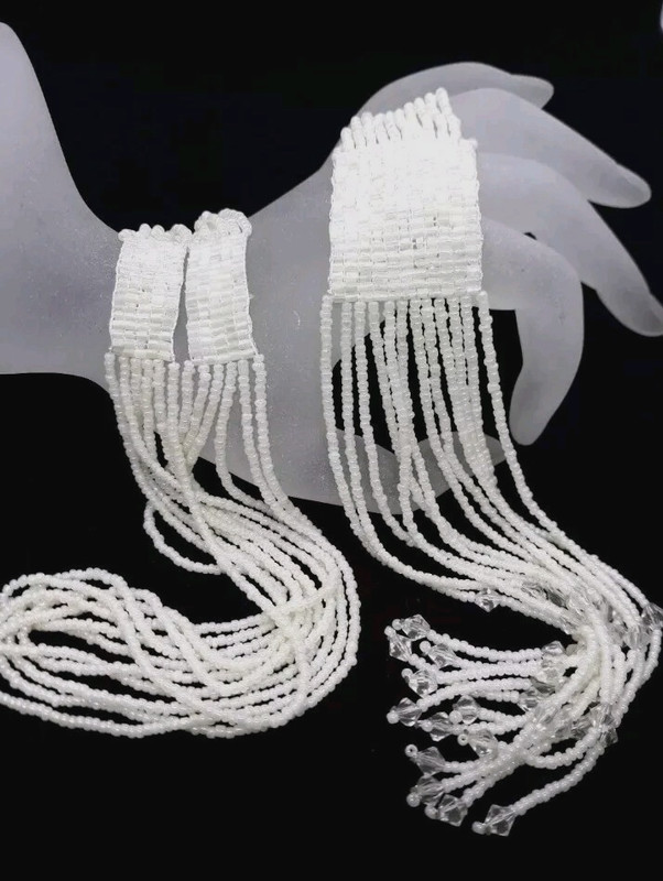 Vintage Art Deco White Perlosied Glass Bugle And Seeds 28" Necklace - Gorgeous!
