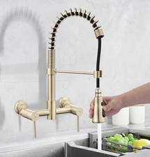 Wall Mount Kitchen Faucet, 8 Inch Center Commercial Sink Faucet Pull Down Spray