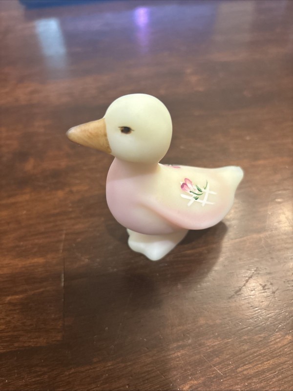 Fenton Burmese Satin Glass Duck Figurine – Hand Painted & Artist Signed GLOWS