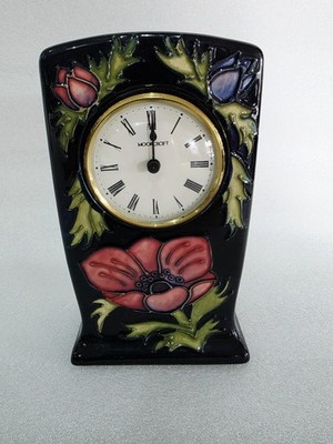 Moorcroft Anemone pattern clock 15.7cm tall x 9cm wide 34/94 Circa 1995