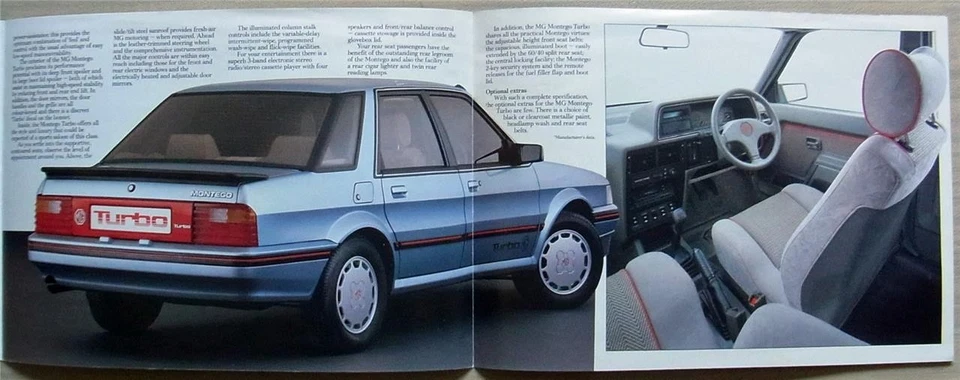 MG MONTEGO TURBO Car Sales Brochure c1987 #3711 - Image 3 of 3