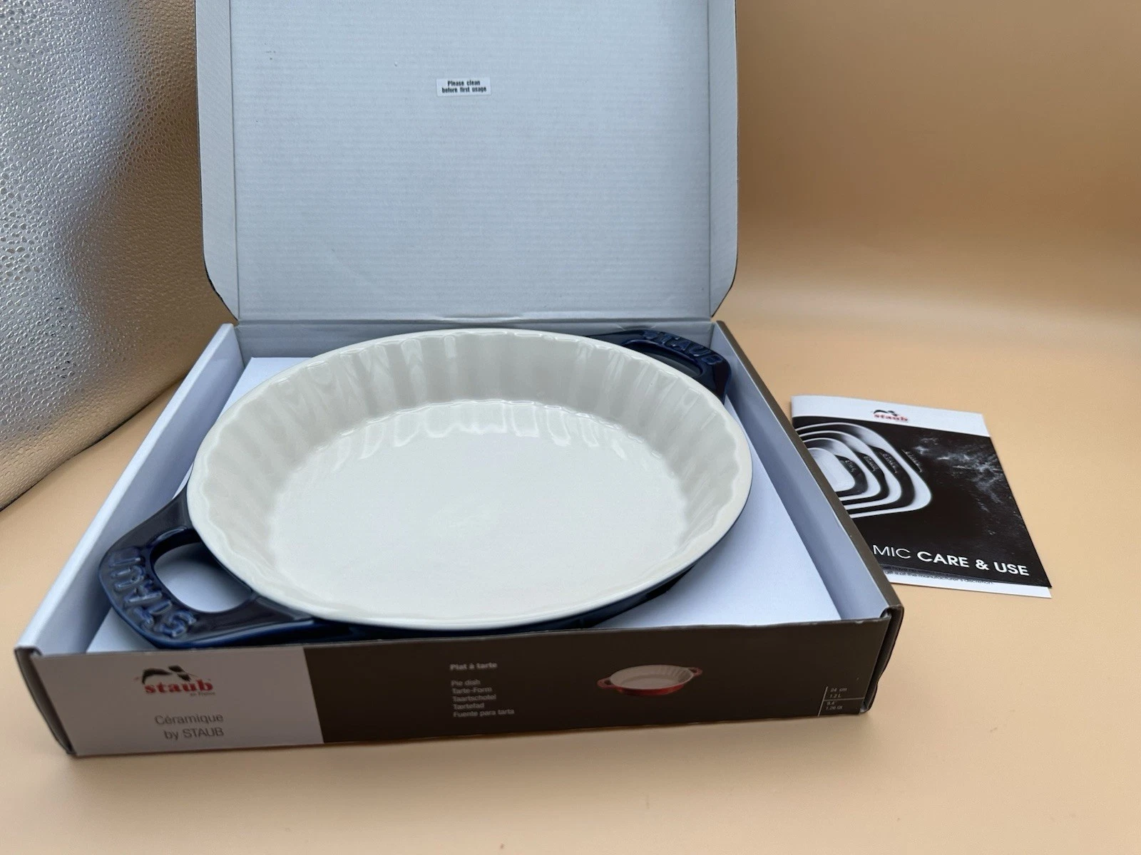 Staub Ceramic Pie And Tarte Dish 9.4” Blue, France New In Box