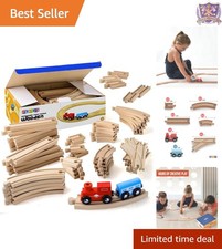Wooden Train Tracks 52 PCS with Bonus Trains Compatible with Major Brands