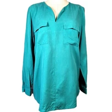 J Jill 100% Silk Popover Top Womens Size M Soft Blue Boho Beachy Coastal Tunic