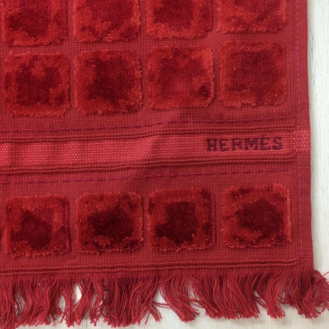 HERMES 100 Percent Cotton Red Towel Handkerchief 14.76 by