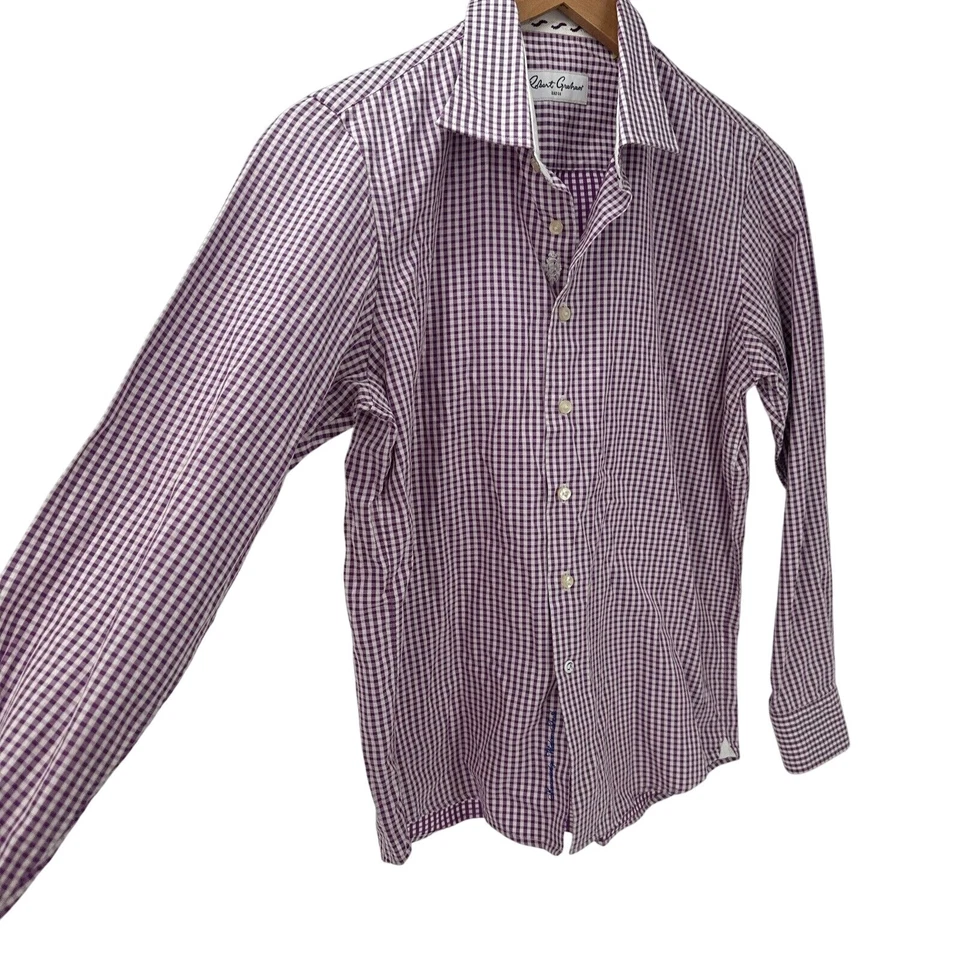 Robert Graham Shirt Boys Large 14-16 Long Sleeves Button Up Purple Gingham - Image 3 of 4
