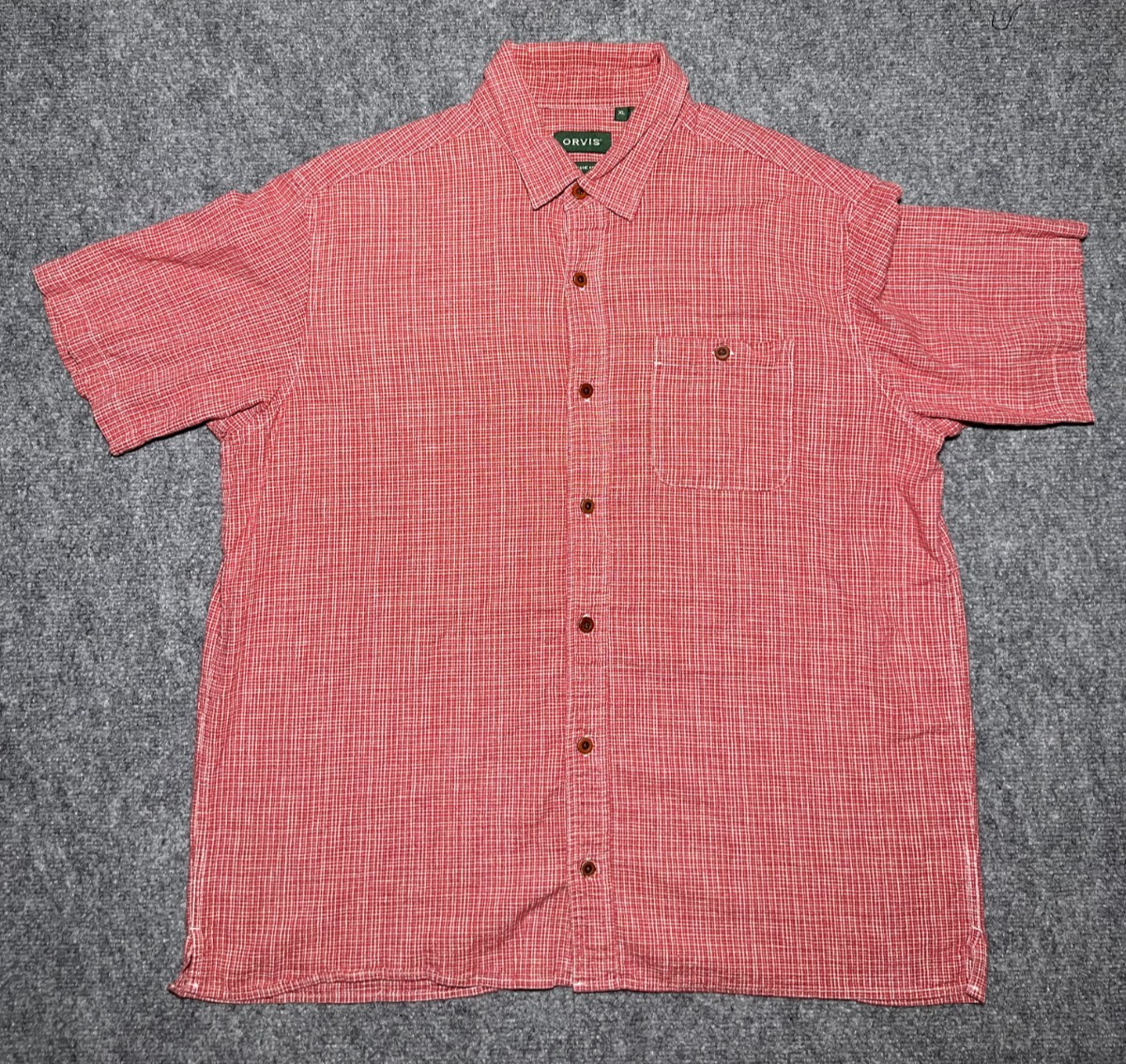 Orvis Hemp Blend Button Up Shirt Short Sleeve Red Size XL Classic Fit