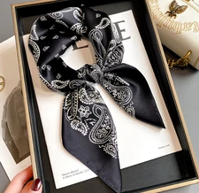 100% Silk Mulberry Shawl Scarf 65X65cm Black cashew Print Wrap Bandanna Square