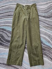 Vintage 50s Military Wool Pants Mens 28 X 29 Side Tab Relaxed High Rise Thick