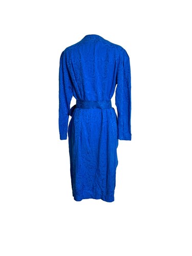 Adrianna Papell Blue Silk Dress Womens Size 12 Button Front Belted Long Sleeve - Picture 3 of 10