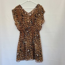 Express Womens Size Small Leopard Sheer Lined Cinched Waist Mini Dress