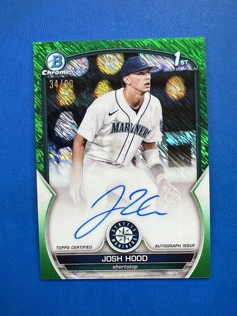 Josh Hood 2023 Bowman Chrome 1st Green Shimmer Auto /99 Mariners