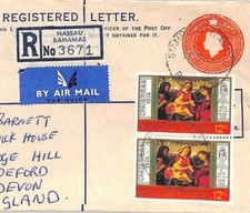 BAHAMAS Air Mail Cover Commercial Nassau REGISTERED STATIONERY 1974 Devon BP124