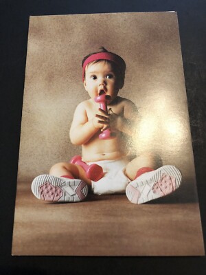 2004 Greeting Card Baby Girl Shoes Diaper Headband & Pink Weights Go Girl! BLANK