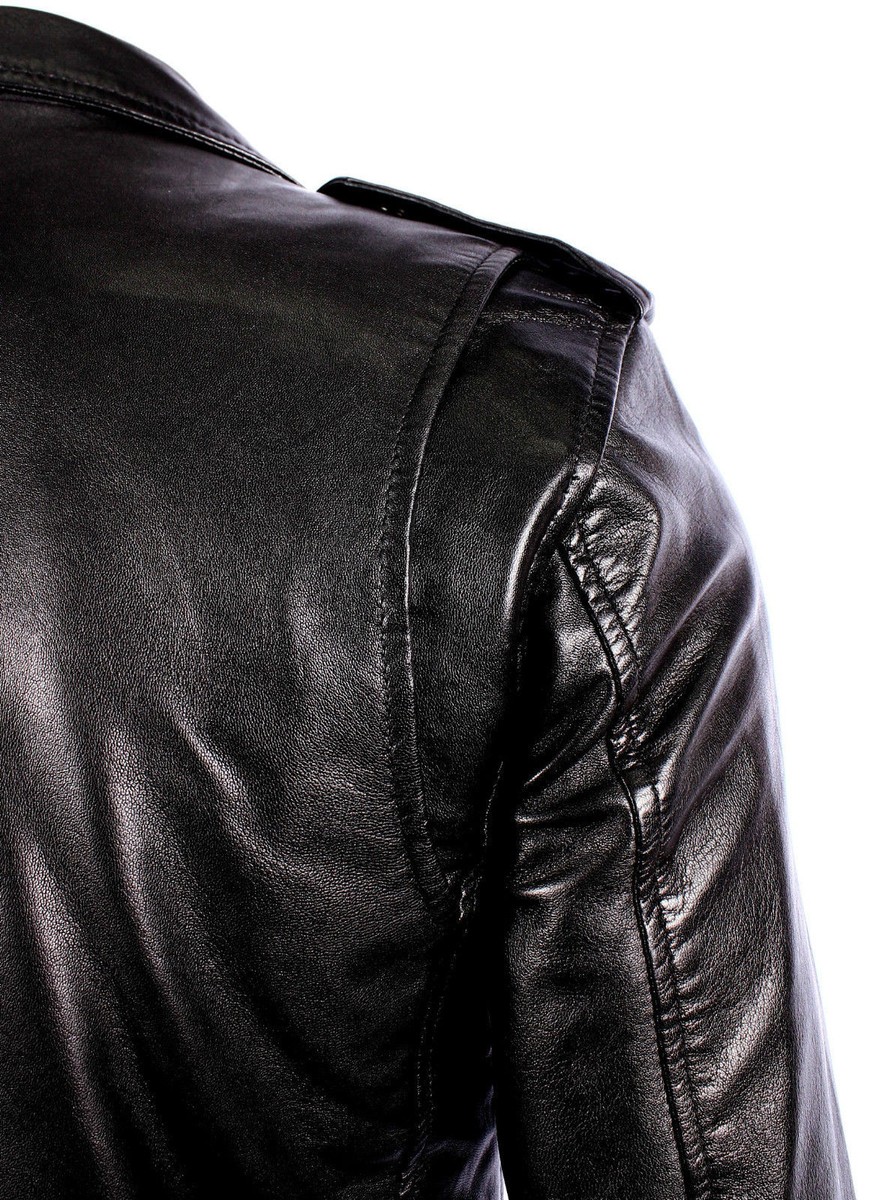Veste Motard En Cuir D'agneau Véritable - Coupe Slim Fit Pour Homme, Couleur Noire, Marque Infinity
