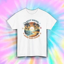 Salt Water and Sun Shine Tropical Beach Ocean Sunset Travel Vibes Tee S-5XL