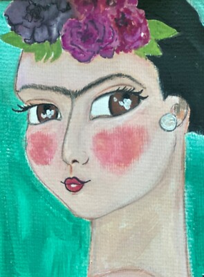 Original Gouache Painting 7 x 5   Frida Kahlo Inspired  Fantasy  Hand painting 