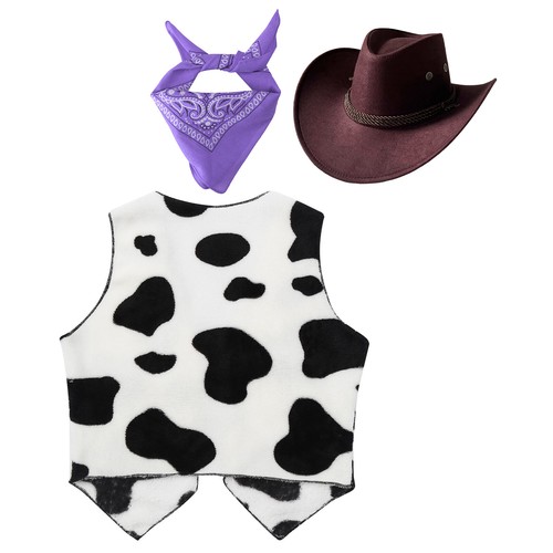 FEESHOW Unisex Kids Cowboy Cowgirls Costume Outfits Cow Print Vest with AU - Picture 54 of 66