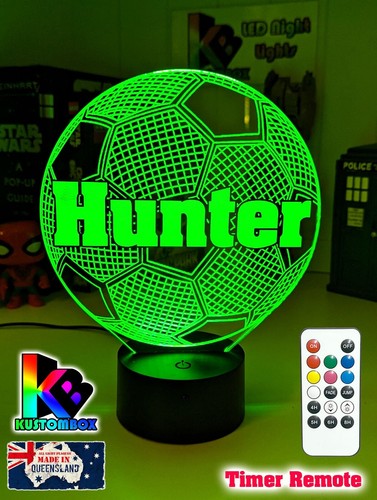 SOCCER BALL FOOTBALL PERSONALISED 3D LED Battery USB Night Light 7 Colour Lamp - Picture 6 of 11