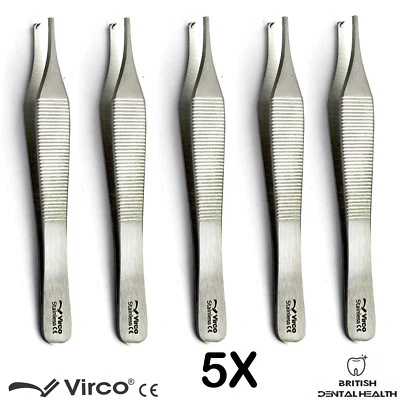 VIRCO UK 5X Rat Toothed Dissecting Tissue Forceps Bishop-Harman Adson Tweezers