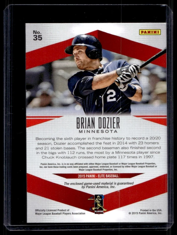 2015 Panini Elite Members Only Materials Brian Dozier Minnesota Twins #35 - Image 2 of 2