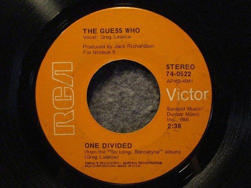 45 RPM 7 Record The Guess Who Rain Dance One Divided RCA Victor 74 