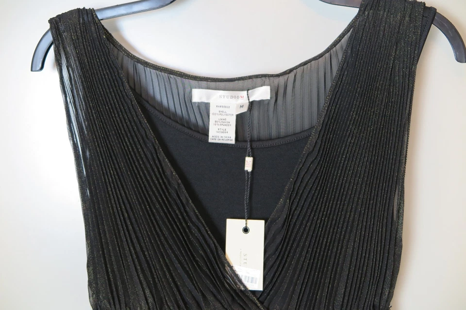 Nuevo con etiquetas Vestido Studio M Marrón Brillo Doble Capa Volantes Sin Mangas Talla M Foto 2 de 4