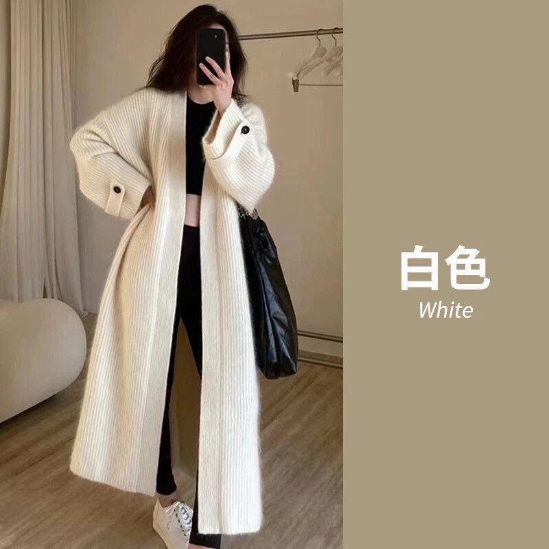 OFF WHITE Lana di pecora autunno nuova giacca lunga sciolta donna maglia cardigan maglione giacche