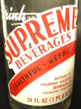 vintage ACL Soda Pop Bottle:   SUPREME of CLEVELAND, OHIO - 24 oz - STYLE #1