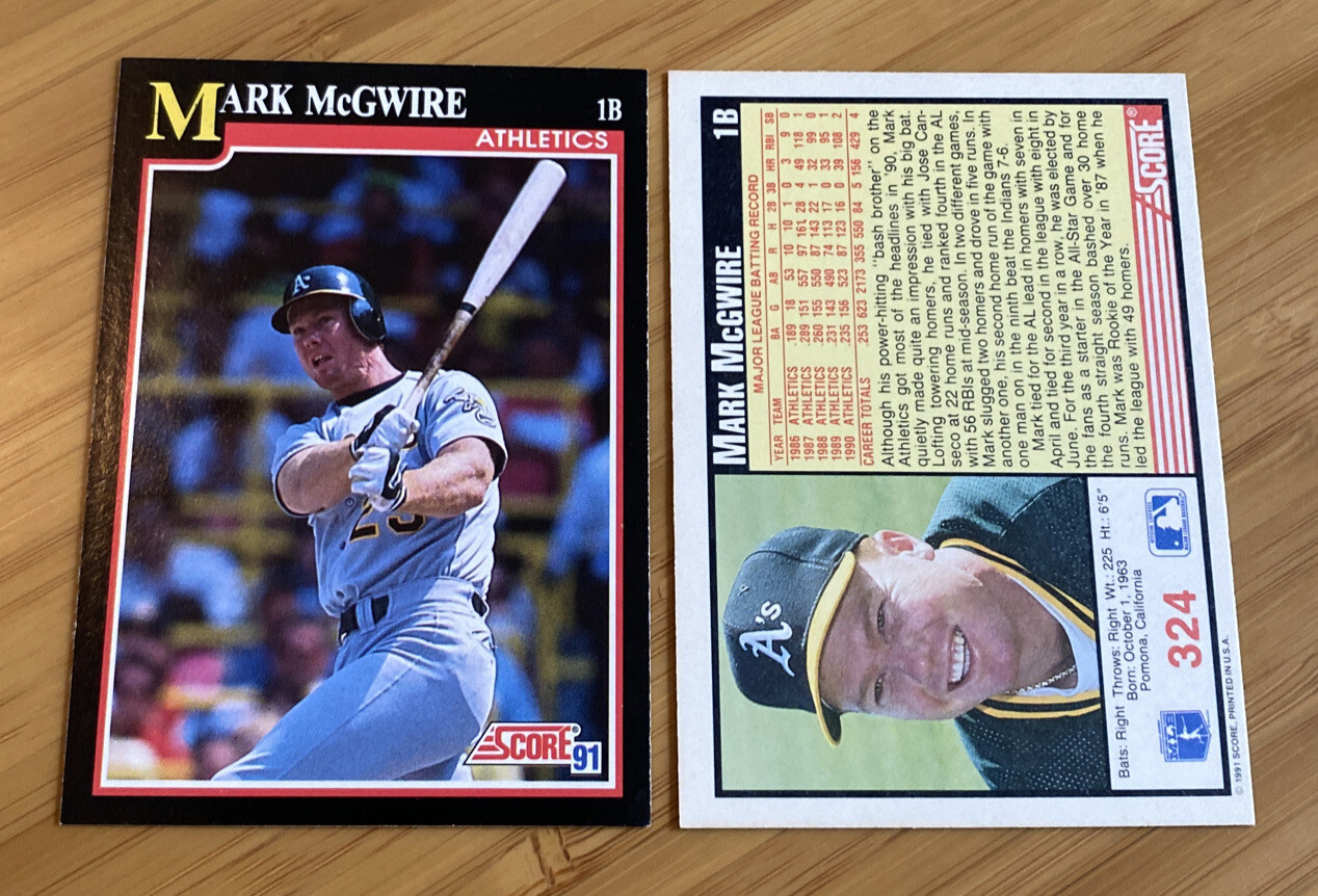 1991 Score #324 Mark McGwire Oakland Athletics Baseball Card