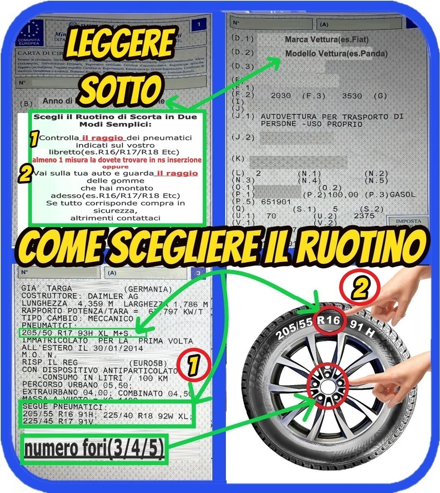 Ruotino Di Scorta 5Fori Da 17 Per Citroën C5 Aircross Kit Cric Guanti Cacciavite - Immagine 2 di 4