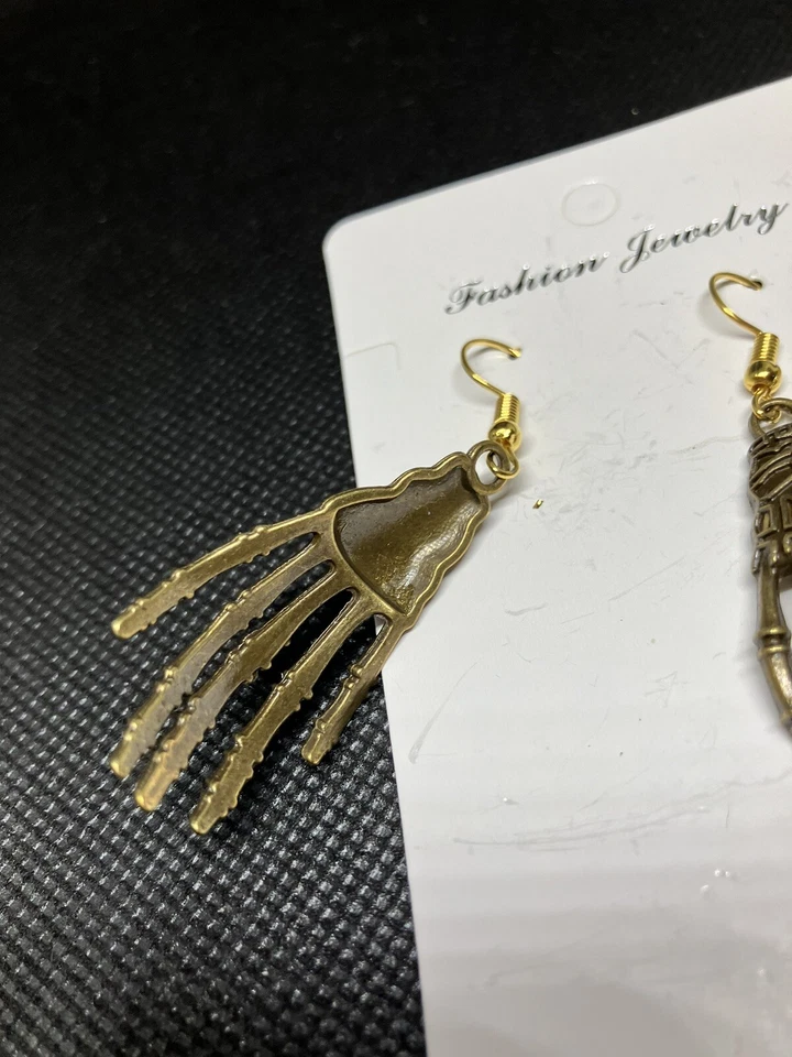 Skeleton Hand Halloween Goth Novelty Antique Bronze Style Dangle #253 - Image 3 of 4