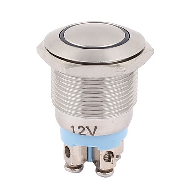 DC 12V Blue LED Light 19mm 4Pins DPST Ball Head Momentary Push Button Switch