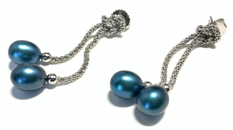 Pendientes colgantes Honora de plata de ley 925 perlas azules IY25 Foto 2 de 4