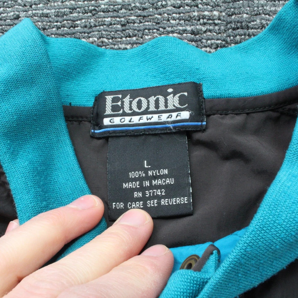 Jaqueta de golfe Etonic vintage grande preta azul-petróleo - Imagem 4 de 4