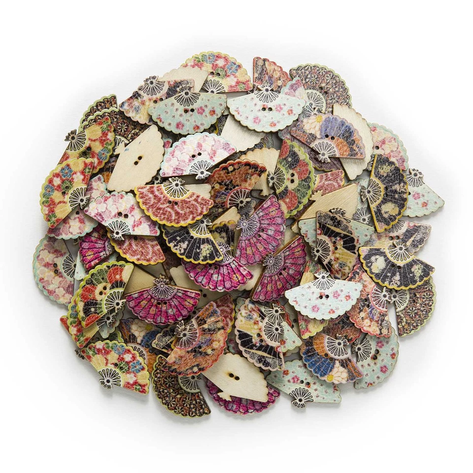 30pcs Fan Wood Buttons for Sewing Scrapbooking Clothing Headwear Decor 30x20mm - Image 3 of 4