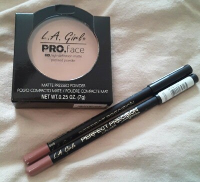 L A Girl Pro Face Soft Honey Matte Pressed Powder & Flesh Precision Lipliner Lot
