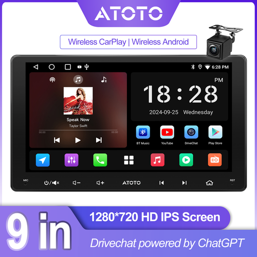 ATOTO 9" Wireless Car Stereo Bluetooth Wifi Carplay Android 2G+32G w/ Camera