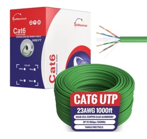 1000FT CAT6 UTP Câble Ethernet 23AWG 10 Gbps LAN Réseau solide en vrac de fil vert