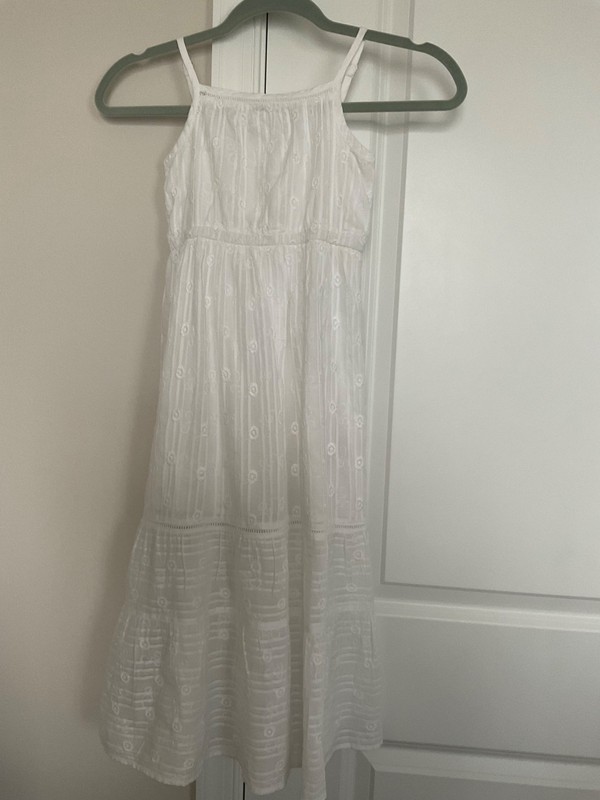 Girl's White Lined Embroidered  Sundress. Size S (6-6X) W/adjustable straps